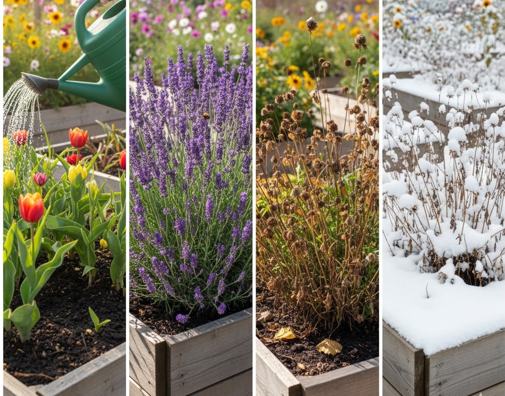 Bloementuin door de seizoenen