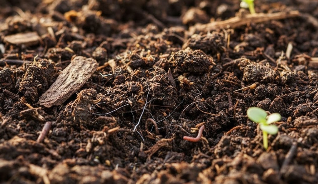 Kruimelige bodemstructuur met compost en mulch